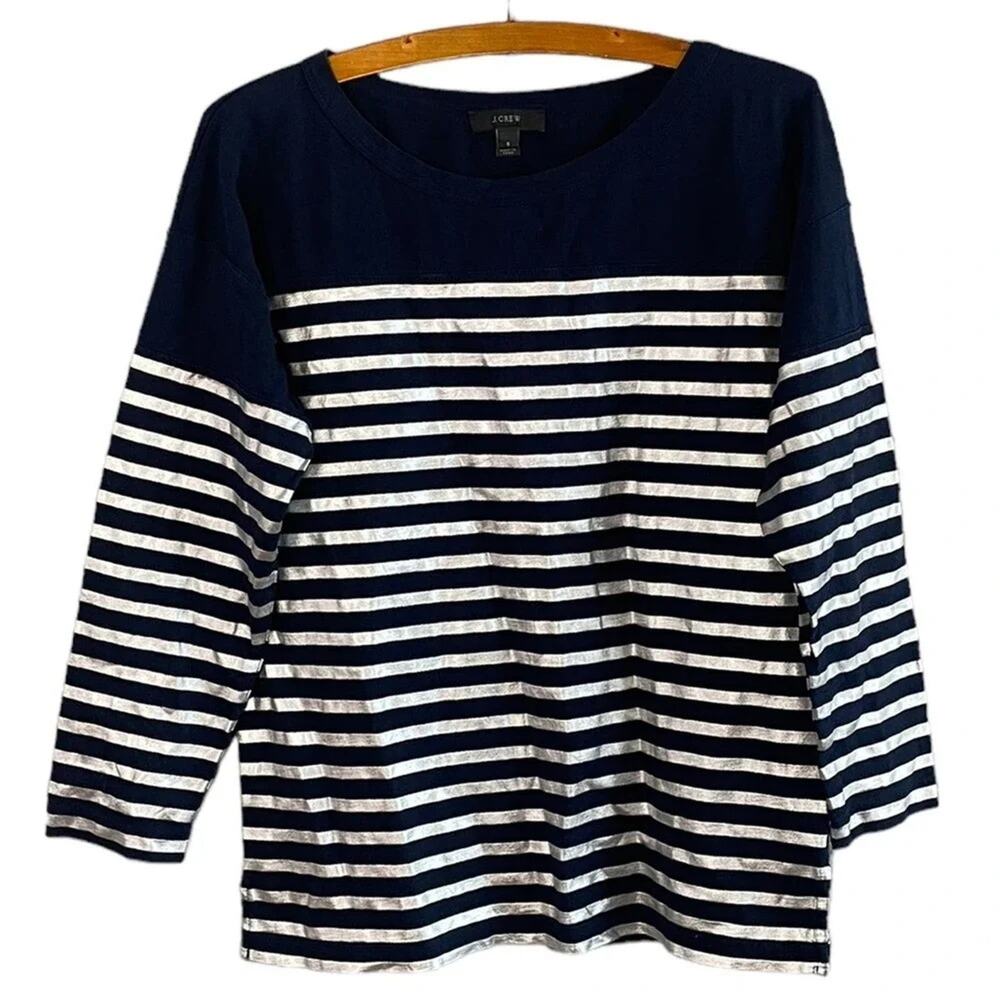 J. Crew Women’s Size Small Metallic Striped Boat Neck Top Style C6694
